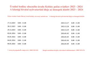 Úradné hodiny počas sviatkov
